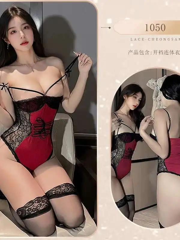 Sexy 2025 Neue Square Neck Backless Spitze Mesh Sheer Open Crotch Sling Bodys Frauen Cinching Taille Dünne Beiläufige Bodys 3T7R