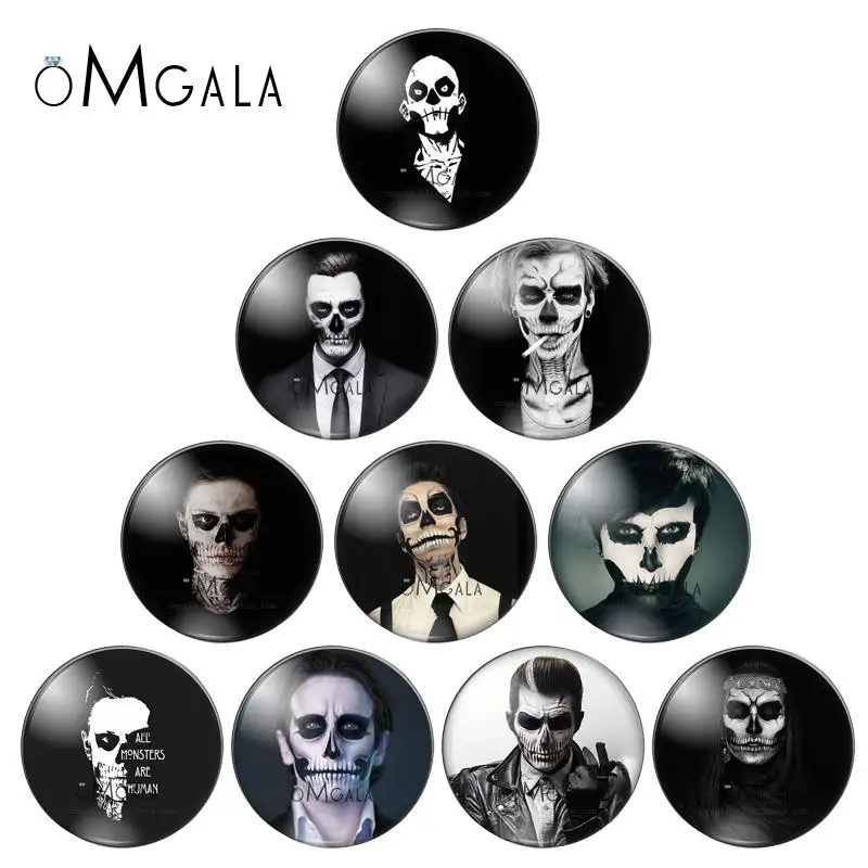 Steampunk Skull Skeleton Man Patterns 10pcs 12mm/18mm/20mm/25mm Round photo glass cabochon demo flat back Making findings