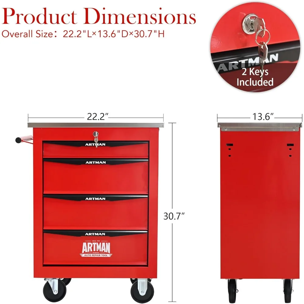 Cassettiera multiuso per attrezzi con 4 cassetti, organizer per carrello resistente per soluzioni di stoccaggio in garage