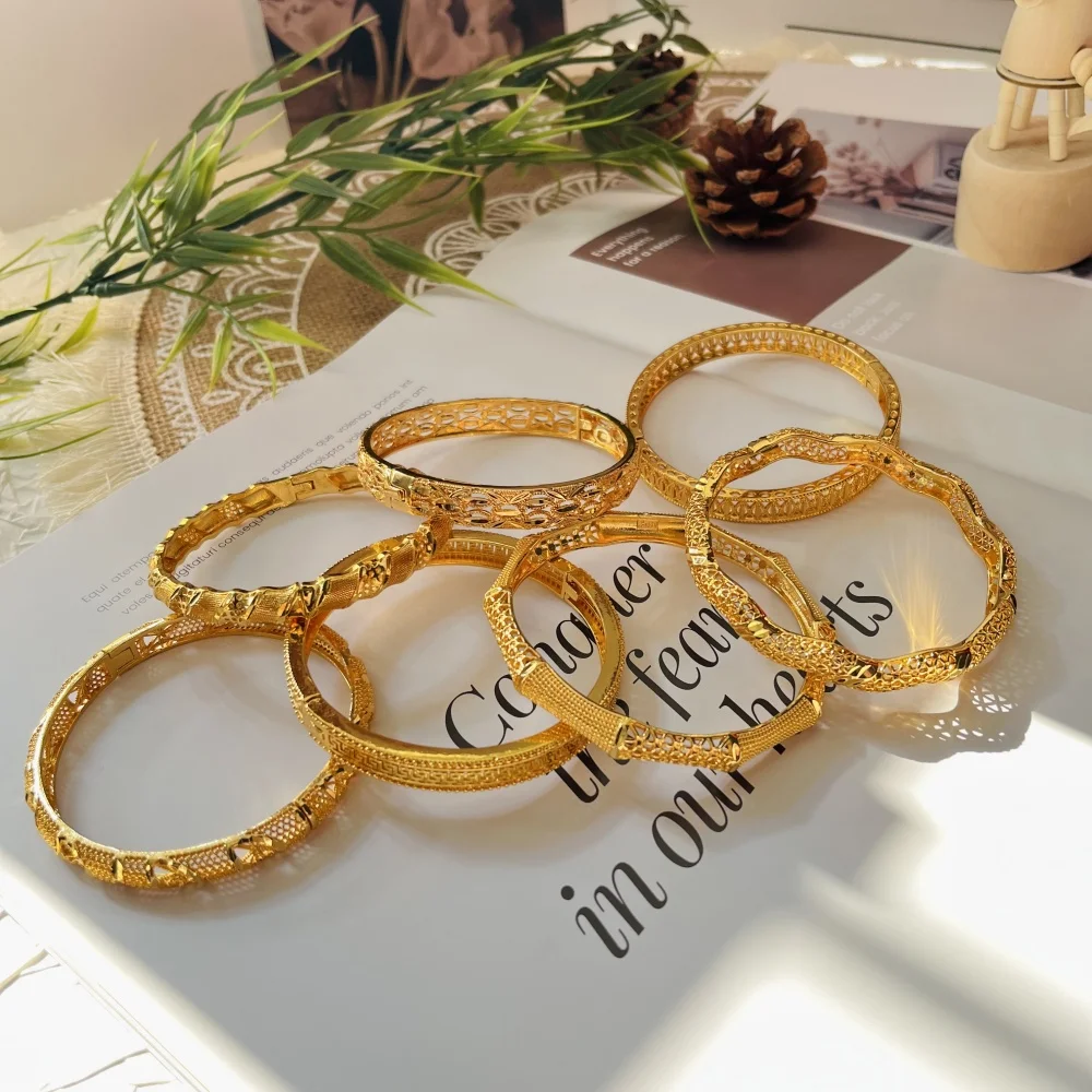 

LByzHan Gold Color Bangles for Women African Jewelry Habesha Middle East Girl Wedding bracelets Gift