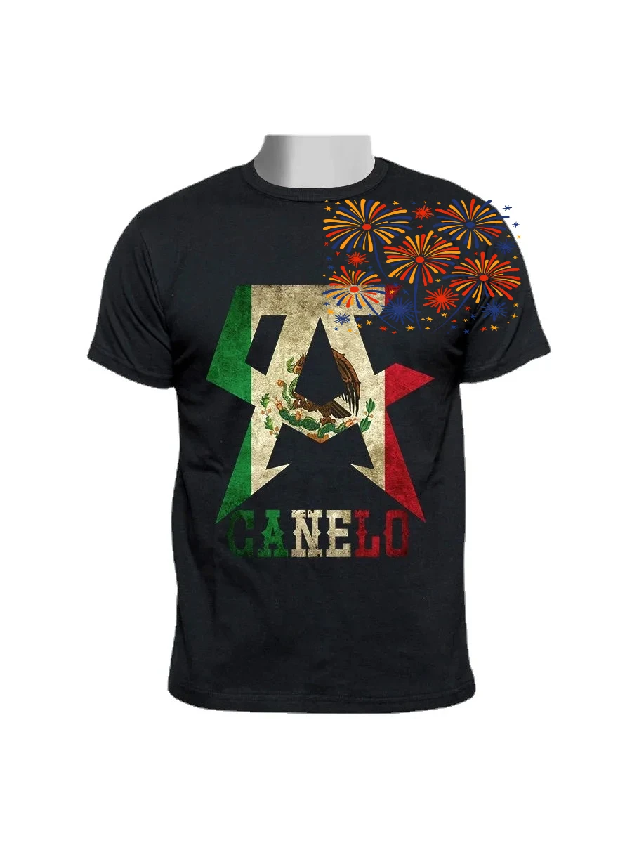 Mexican Flag Canelo Alvarez Boxing  Symbol T-Shirt 100% Cotton O-Neck Summer Short Sleeve Casual Mens T-shirt Size S-3XL