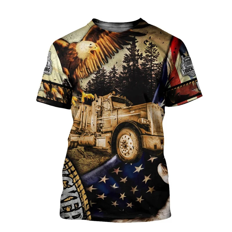 

Fashion 3D Truck Print T Shirt For Men Funny American Eagle Pattern Short Sleeve Tops Casual O-neck Oversized T-shirt Summer Tee