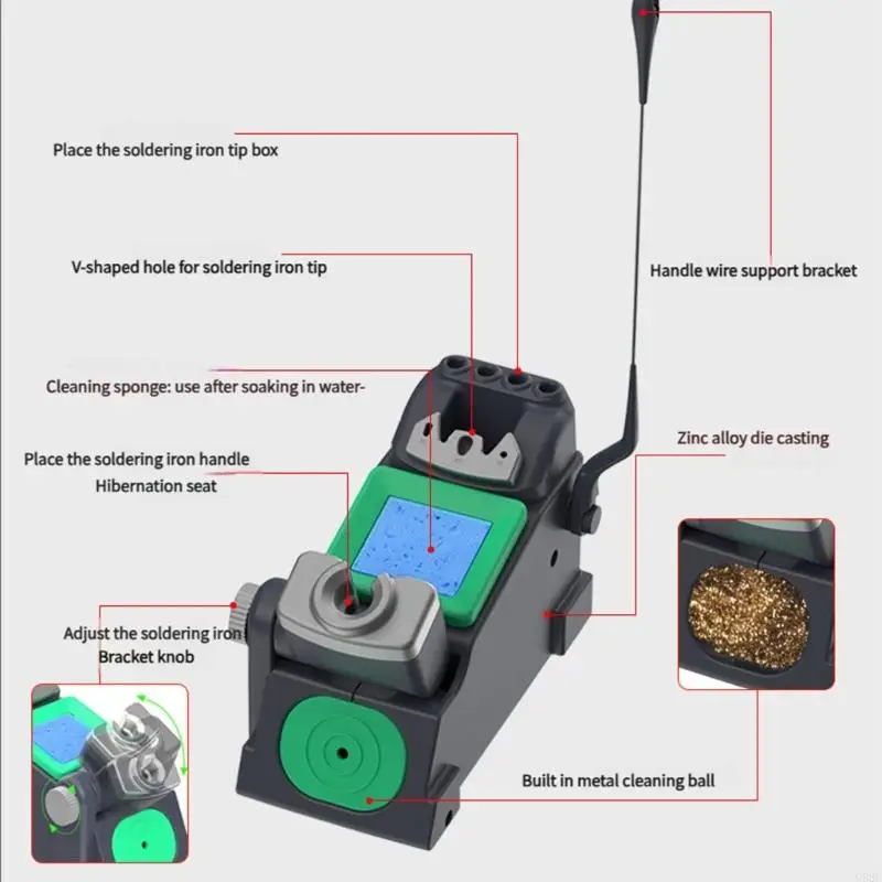 G92C Adjustable Welding Station Holder for 210 245 Irons Anti Static Design Adjustable 45° Includes Copper Ball Cleaner