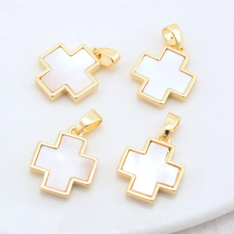 12,5*15MM 14K Gold Farbe Messing mit Shell Kreuz Charms Anhänger Halskette Ohrringe Schmuck Machen Liefert Zubehör