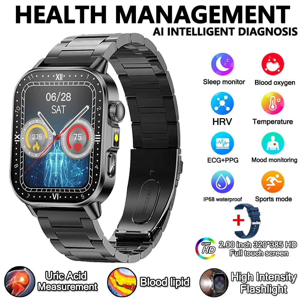 2026 Neue Professionelle Gesundheits-Smartwatch für Männer EKG BP HR Harnsäure Lipid BMI Körperanalyse Bluetooth-Anruf Smartwatch für Frauen