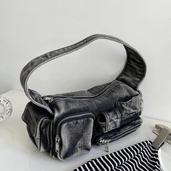 Moto & Biker Pillow Cloth Bags For Women Luxury Designer Handbags Purses 2023 New In Denim Washing Y2K Multiple Pockets Shoulder