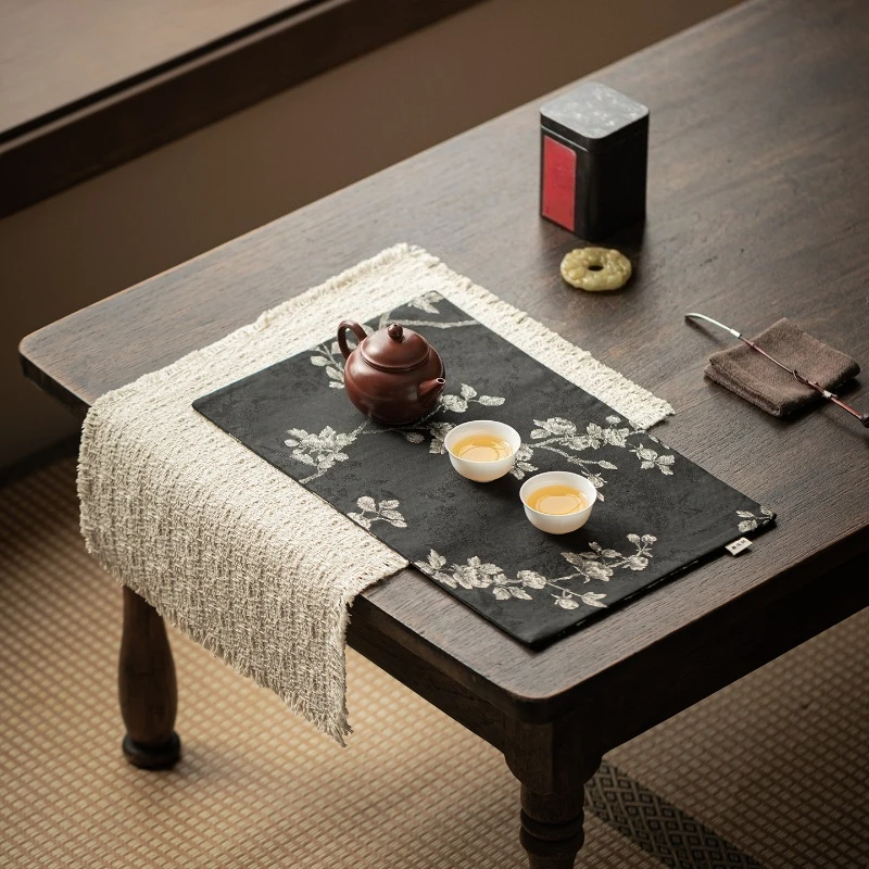 Chinese Style Woven Brocade Tea Mat Double-sided Embroidered Tea Towel Heat-insulating Tea Ceremony Accessories