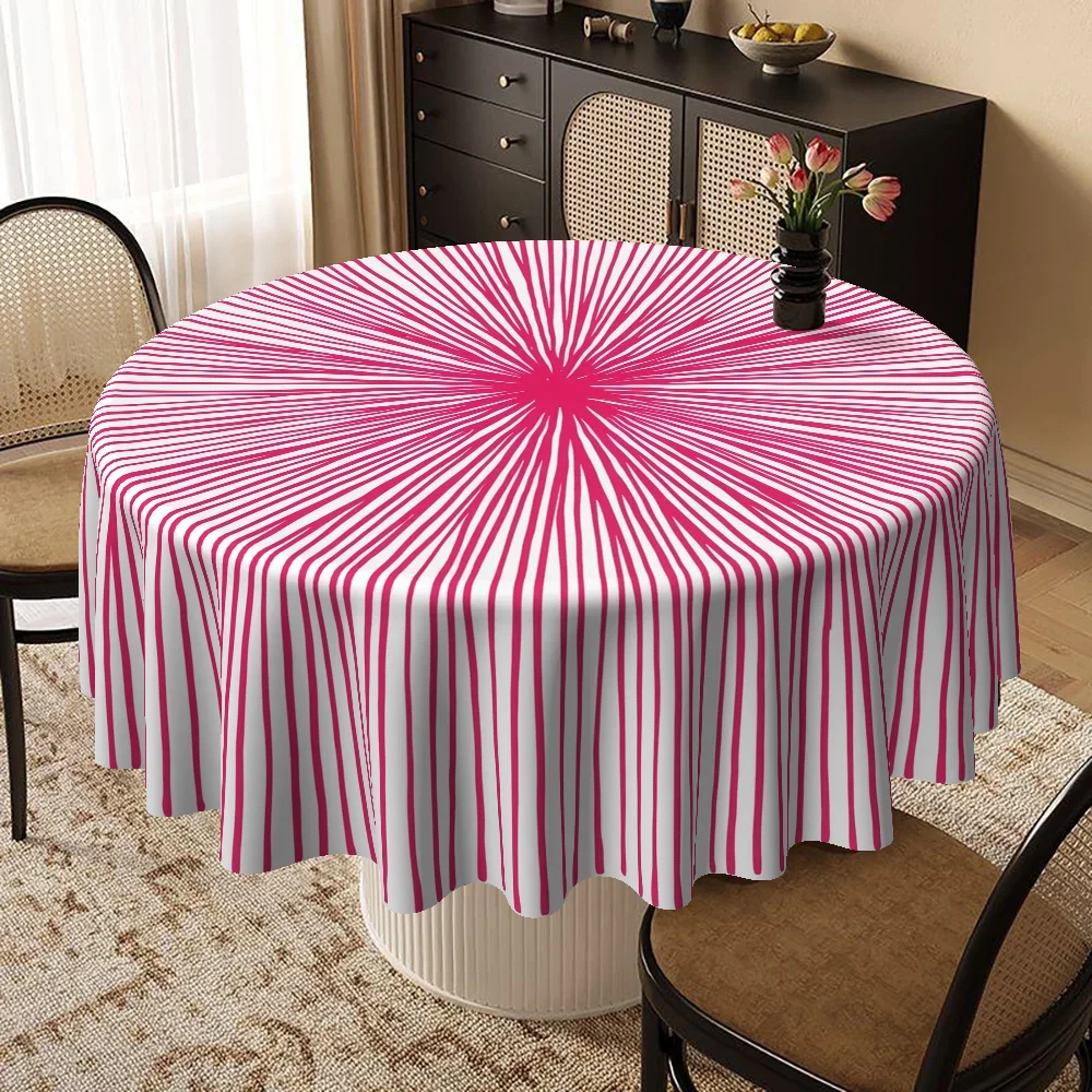 JIT 【1pc】 Powdered White Striped Printed Round Tablecloth, suitable for daily family dining, yzb