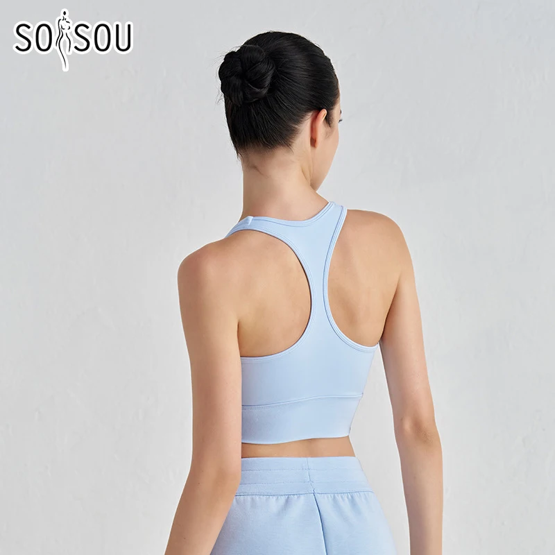 

SOISOU нейлоновый укороченный топ для йоги с открытой спиной для женщин, спортивный бюстгальтер с U-образным вырезом на груди, съемный эластичный плотный дышащий топ для женщин