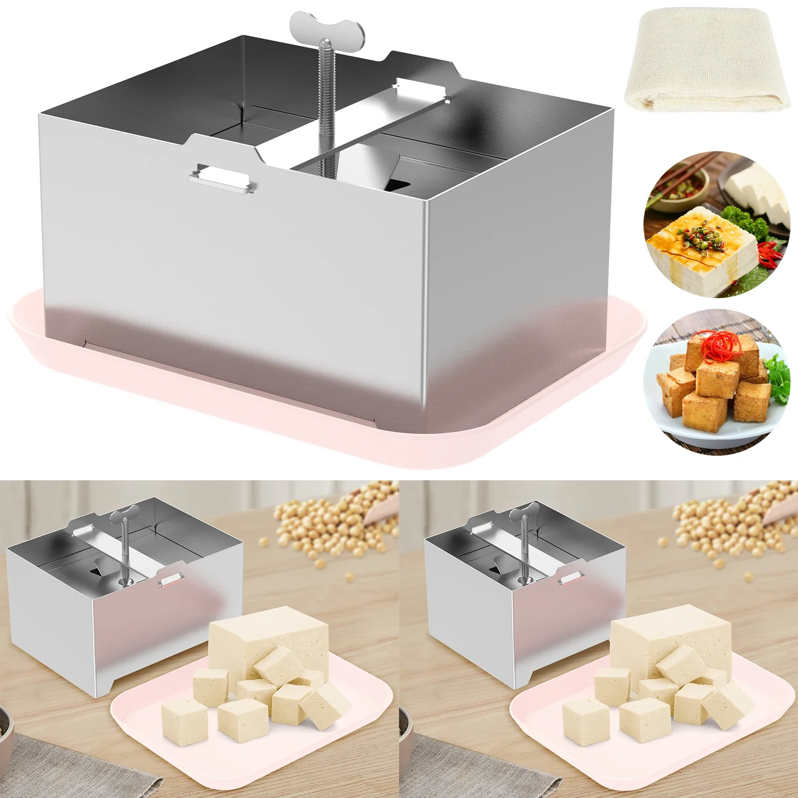 DIY Tofu Mold Kitchen Cooking Tool Set Kitchen Gadgets Homemade Stainless Steel Tofu Press Mould Soybean Curd Tofu Making Mold