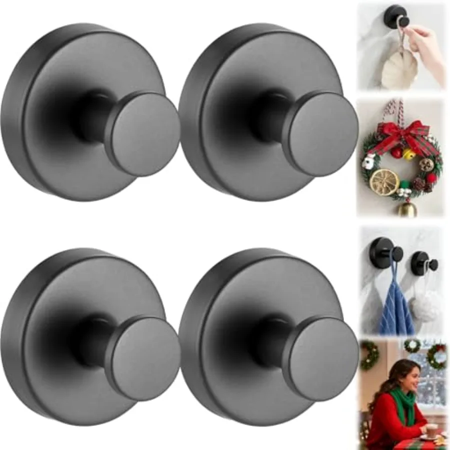 

Suction Cup Hooks Removable Shower Hooks, 4Pcs Metal Towel Hooks for Bathroom Window Glass Wall Door Can Hang Various Towels Ba