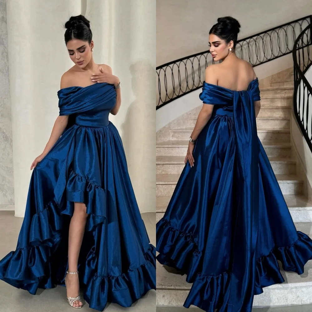 

Customized Exquisite Elegant Pleat Tiered Draped A-line Off-the-shoulder Long Dresses Bespoke Occasion Dresses Classic Fashion F