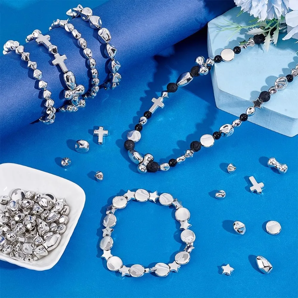 210pcs 8 Styles Metallic Beads 8~16mm Plastic Irregular Beads CCB Craft Bead Cross Star Teardrop Peanut Loose Spacer Bead