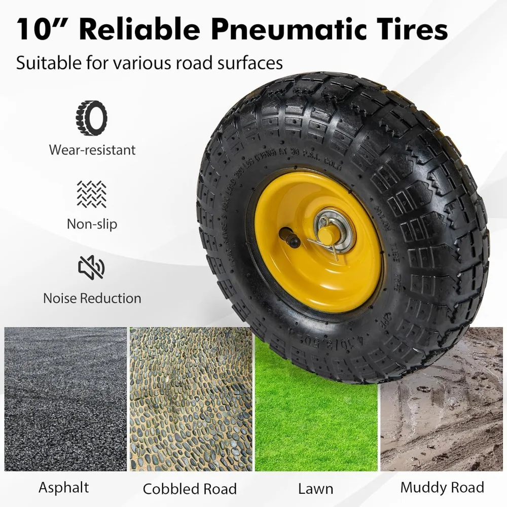 Mesh Steel Garden Cart 900lbs Capacity, 4 Removable Sides, 10 Pneumatic Tires, Adjustable Handle, Utility Wagon for Outdoor Task