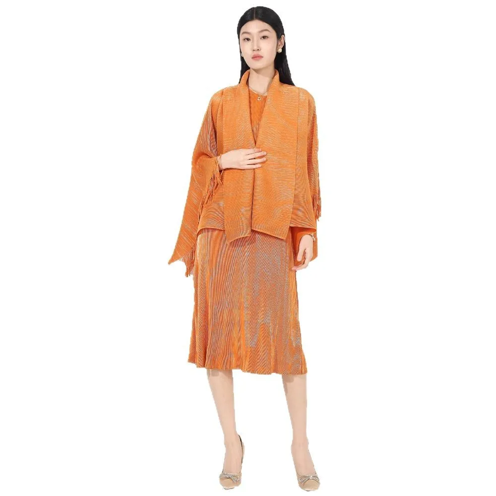 Set Temperamen Mulia Kerut, Penutup Luar Selendang Rumbai Wanita, Gaya Baru 2025, Gaun Interior Set Dua Potong, Musim Panas Afrika