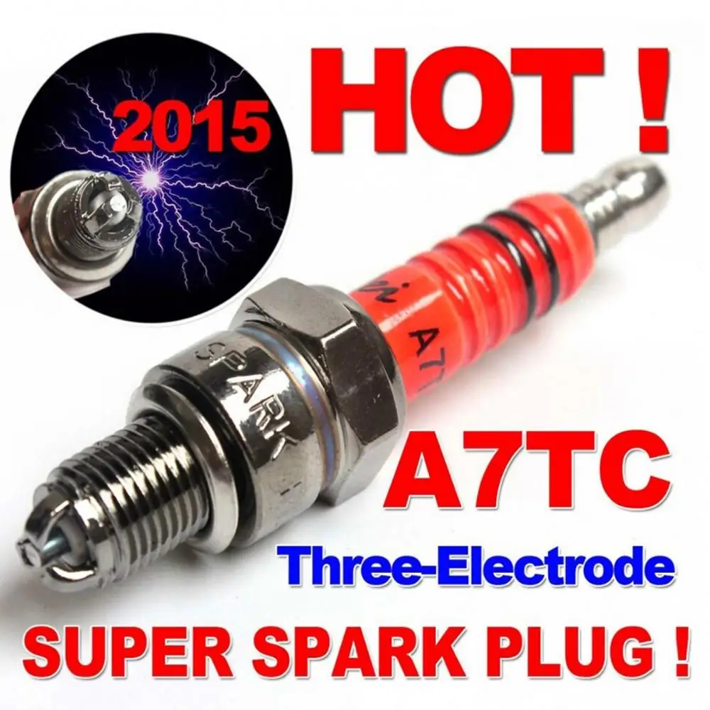 1Pc Spark Plug A7TC A7TJC 3 Electrode GY6 50cc-125cc Moped Scooter ATV Quads 3 Electrode Spark Plug