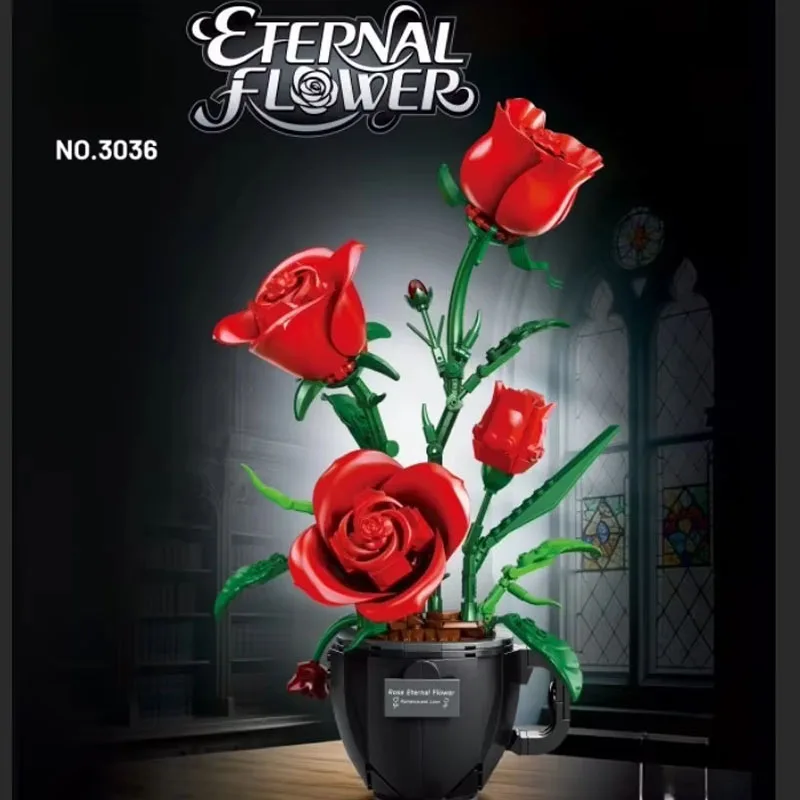 Gesimuleerde Koffiekopje Rose Model Bouwstenen Set Gemonteerd Plant Pot Boeket Ornament Bloem Speelgoed MOC Bricks DIY Meisje Geschenken