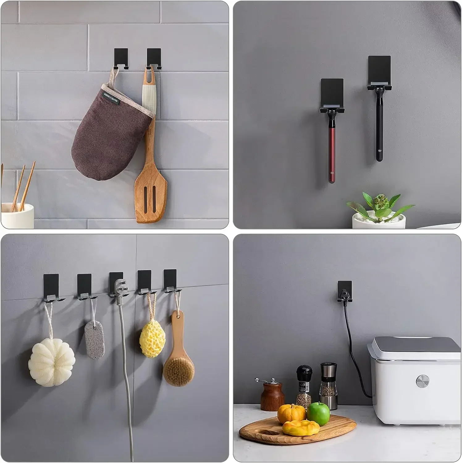 1/2/4pcs-Adhesive Razor Holder Wall Mounted Bathroom for Shower Hook Rack Gillette Shaver Shaving Holder Black Plastic Hook image 3
