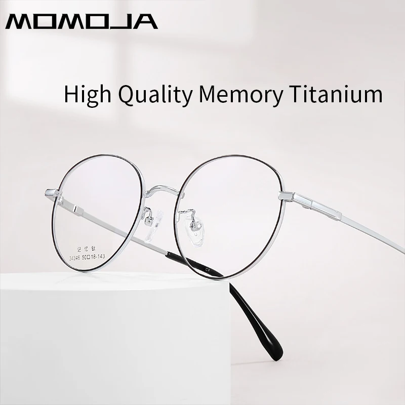 MOMOJA 2024 New Memory Titanium Eyewear Frame Round Lightweight Comfortable Men's and Women's Optical Prescription Glasses 34346