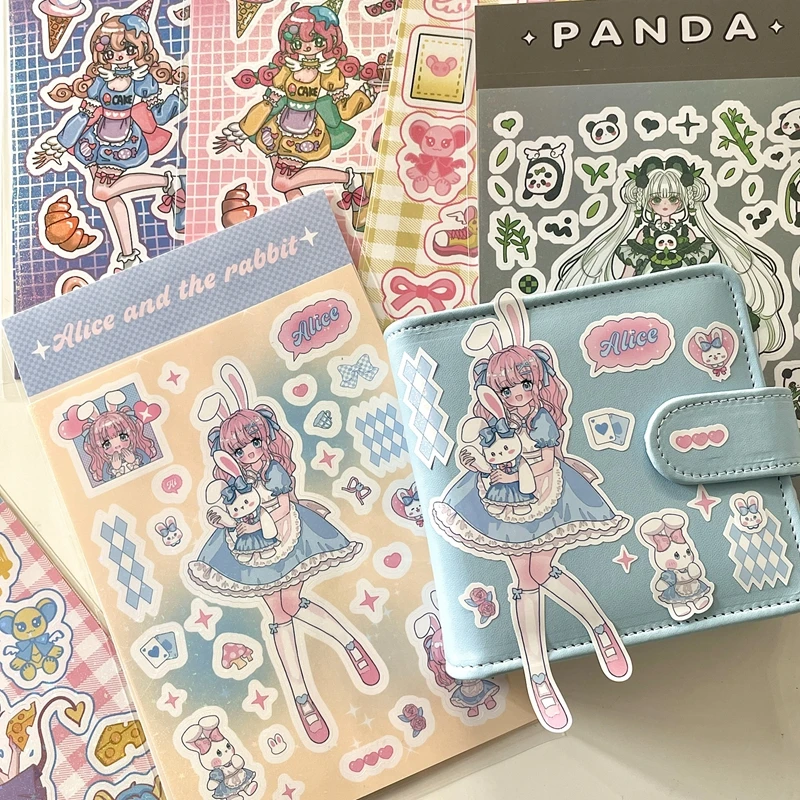 Cute Rabbit Panda Girl Stickers Diary Scrapbooking DIY Album Decoration Sticker Aesthetic Personalized Kawaii Korean Stationery