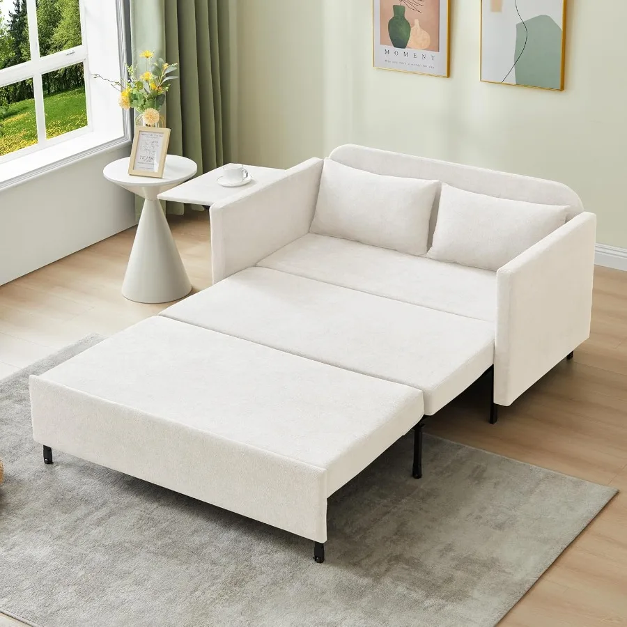 3in1 S Sofa Bed 51'' Convertible Folding Couch with Pullout Bed Chenille Futon S Sofa with Side Table and 2 Pillows Modern Love