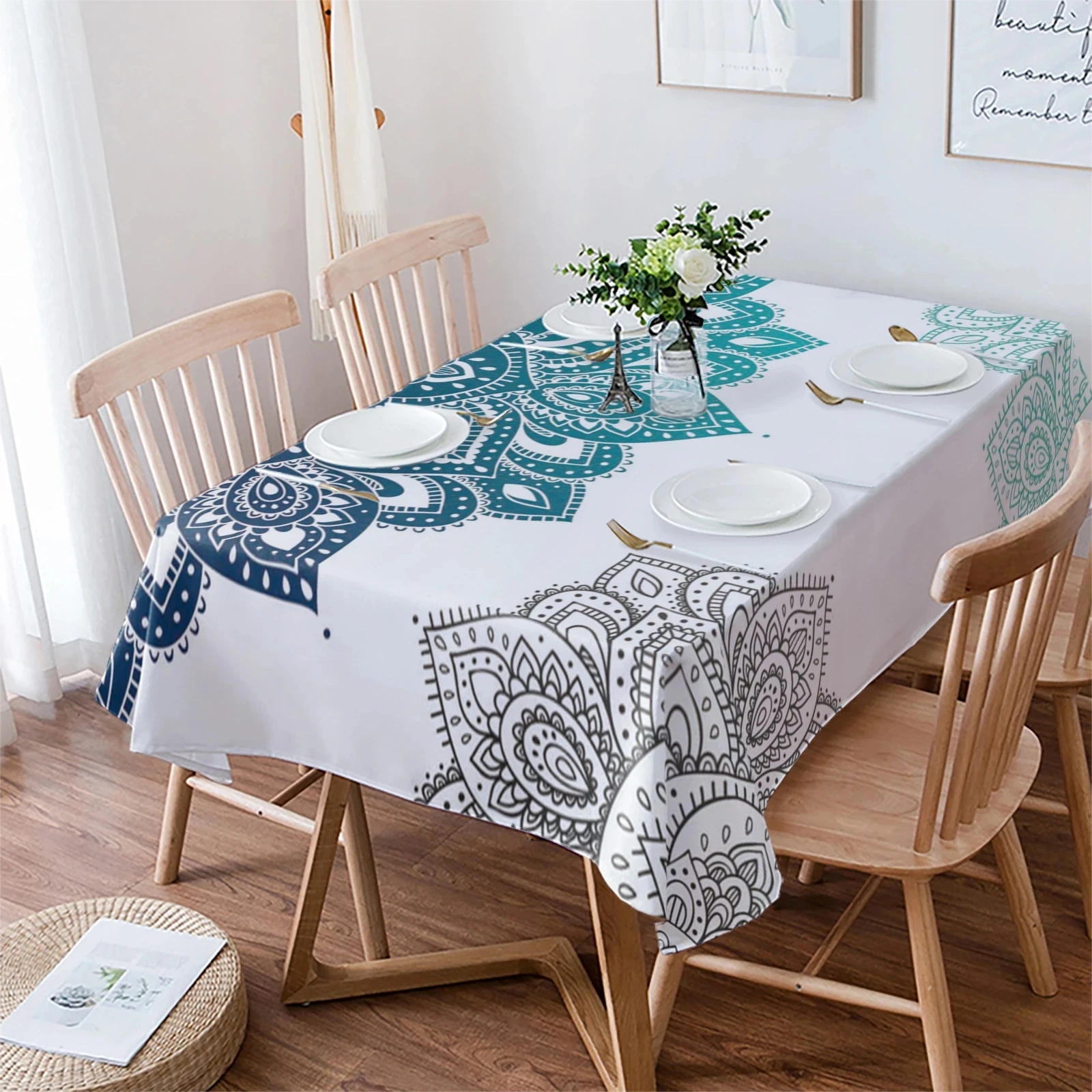 Mandala Gradient Rectangular Waterproof Tablecloth Holiday Party Decoration Dining Table Cover for Kitchen Home Decor Tablecloth