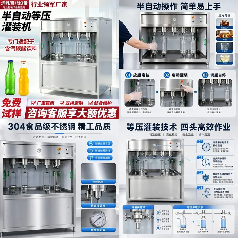 Yefan Automatic Filling Machine Cola Beer Baijiu Carbonated Beverage Soda Can Pneumatic Isobaric Filling Machine