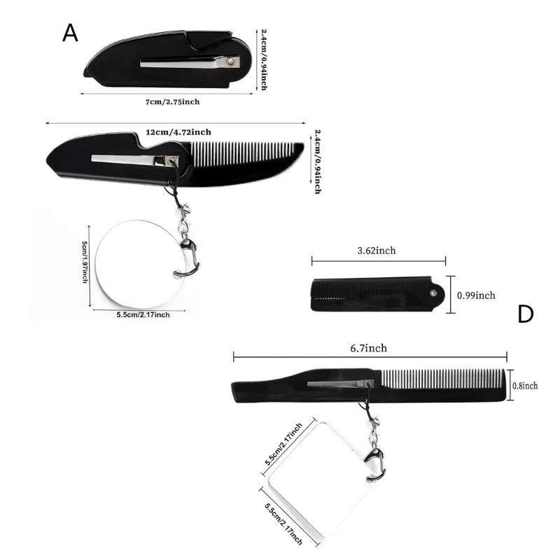 Sisir Kumis untuk Pria Sisir Jenggot Lipat dengan Sisir Penata Multifungsi Cermin