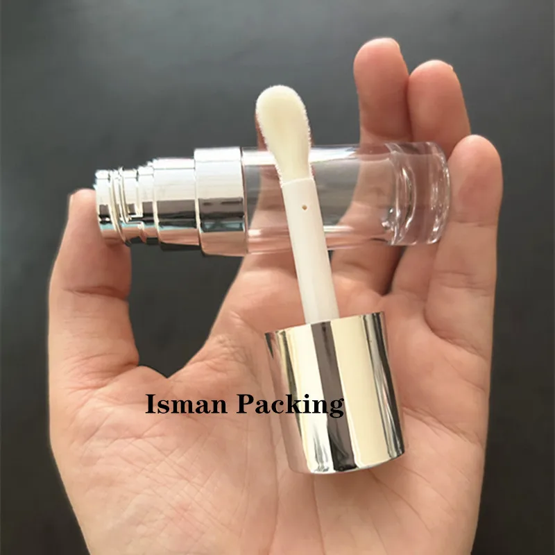 50Pcs Hot Refillable clear crystal round sliver big brush applicator lip gloss containers tube with wand 6ml