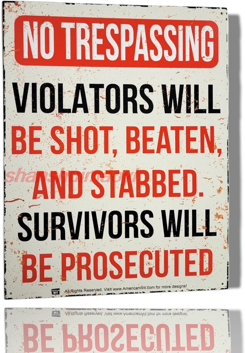 AMERICAN WIT - Funny No Trespassing Warning Metal Tin Sign (16