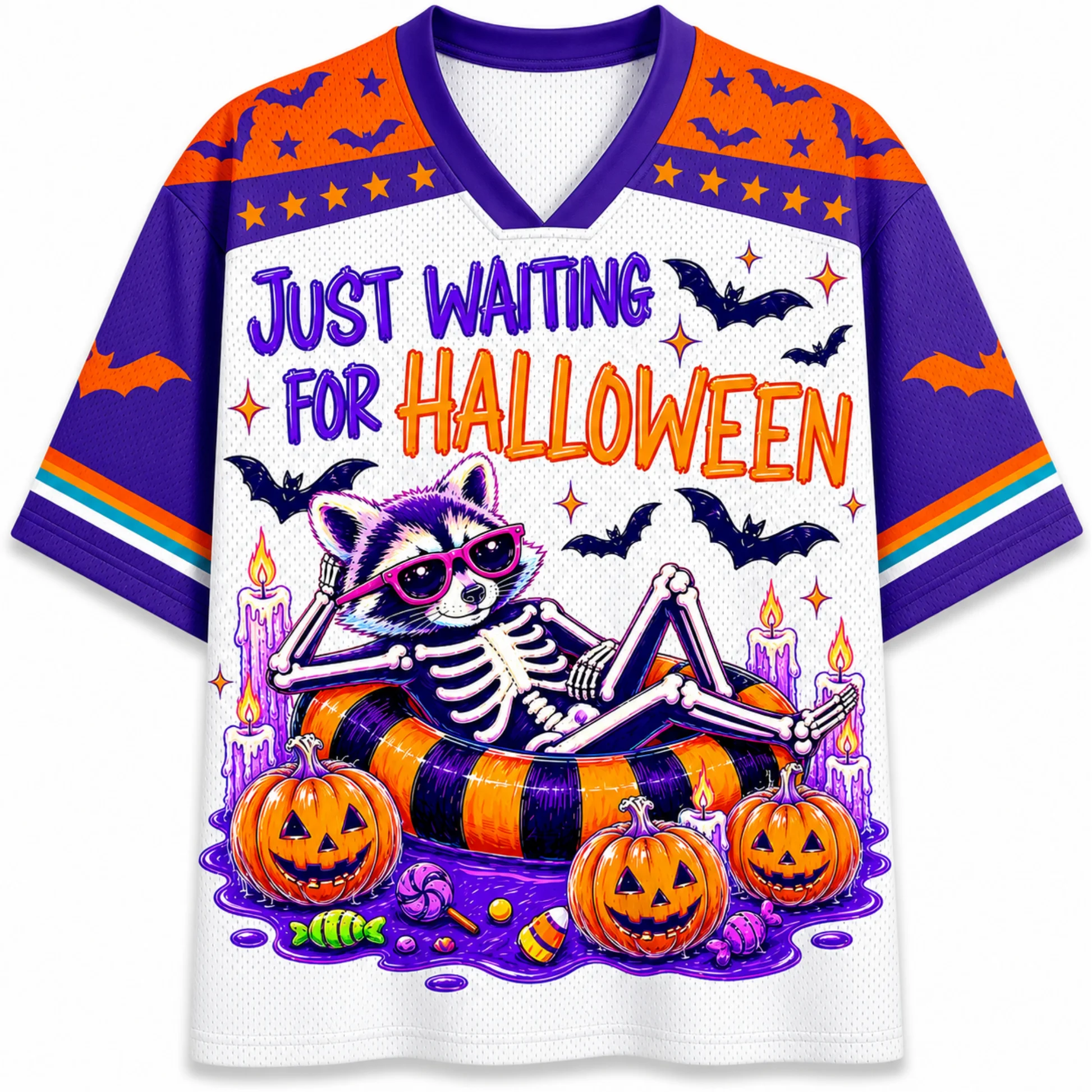 3D Printed American Funny V-neck T-shirt Trendy Halloween Candy Candle Atmosphere Wan Men's and Women's Ball Clothes