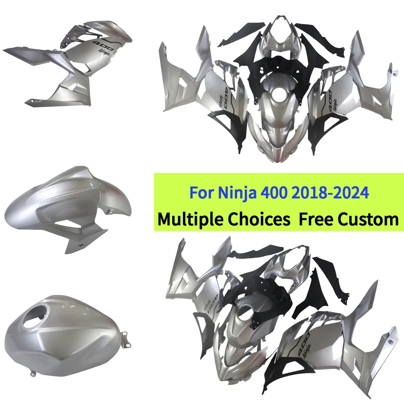 

Запасные обтекатели для Kawasaki Ninja 400 2018-2024 EX400 Ninja400, комплект пластиковых панелей для спортивного мотоцикла | Серебристо-белый