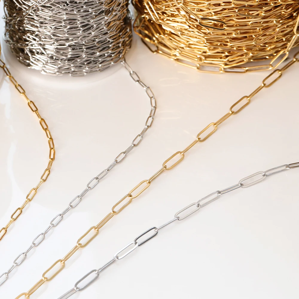 No Fade 2Meters 1Meter Sainless Steel Oval Chain Flat Chain And Round Chain For DIY Necklace Bracelet Jewelry Making Accessories