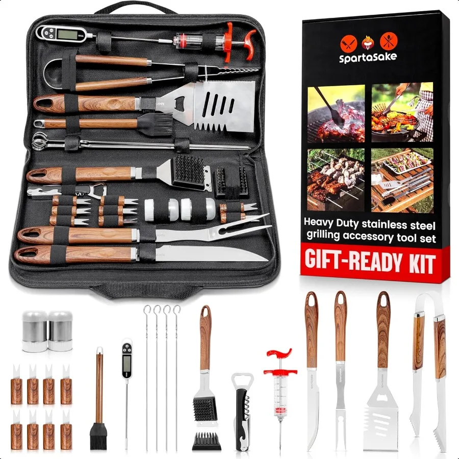 

BBQ Grilling Accories Stainl Steel Barbecue Grill Tools Accories kit Spatula Thermometer Tongs for Blackstone Griddle Outdoor C