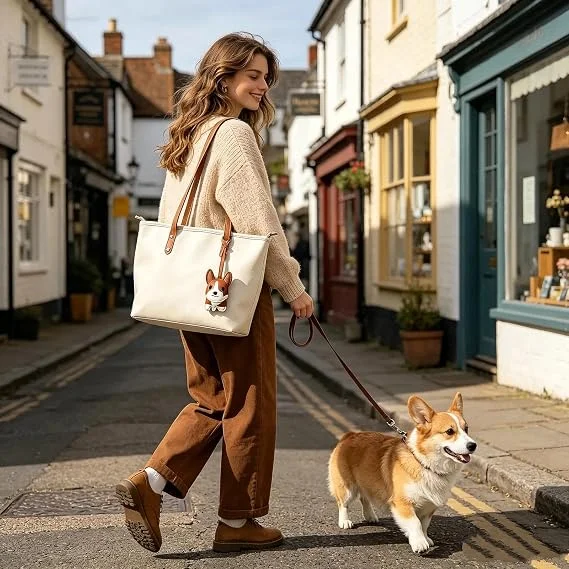 Cute Corgi Bag Keychains,Charm Premium Quality PU Leather Adorably Detailed with Perky Ears And Stubby Legs Puppy Bag Charms
