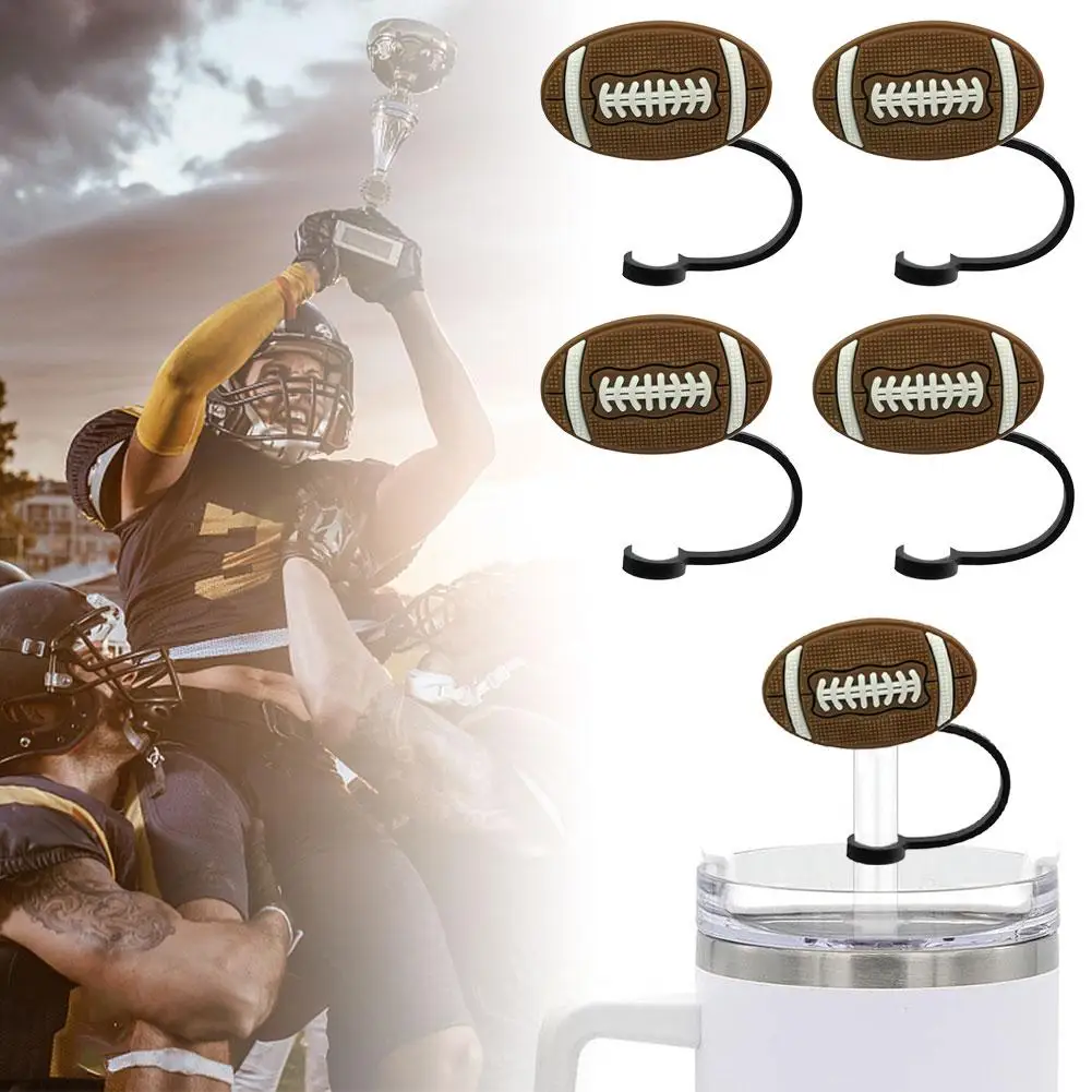 4 Pcs Cute Straw Covers Reusable Drinking Straw Tips Rugby Football Straw Plastic Straw Lids Basketball Cover Tips Caps P3G1