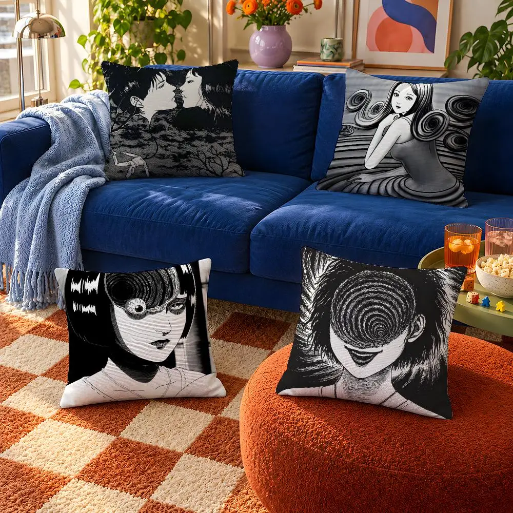 Artist Junji Ito Tomie Uzumaki Souichi Cushion Cover Throw Pillow Soft Short Plush Cozy Durable For Sofa Bedroom Home Decor Gift