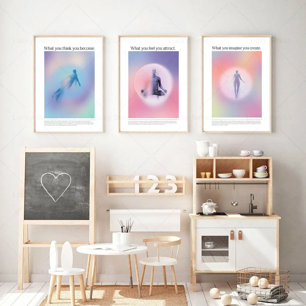 Psychedelic 70s Gradient Spiritual Energy Meditation Art Poster Trendy Wall Art Prints Canvas Painting Room Decor Spiritual Gift