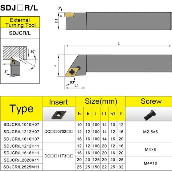 SDJCR1212 SDJCR1616 SDJCR2020 SDJCR2525 SDJCR3232 herramienta de torneado externa SDJCR SDJCL Barra de torno soporte de torneado CNC Cutter Bar