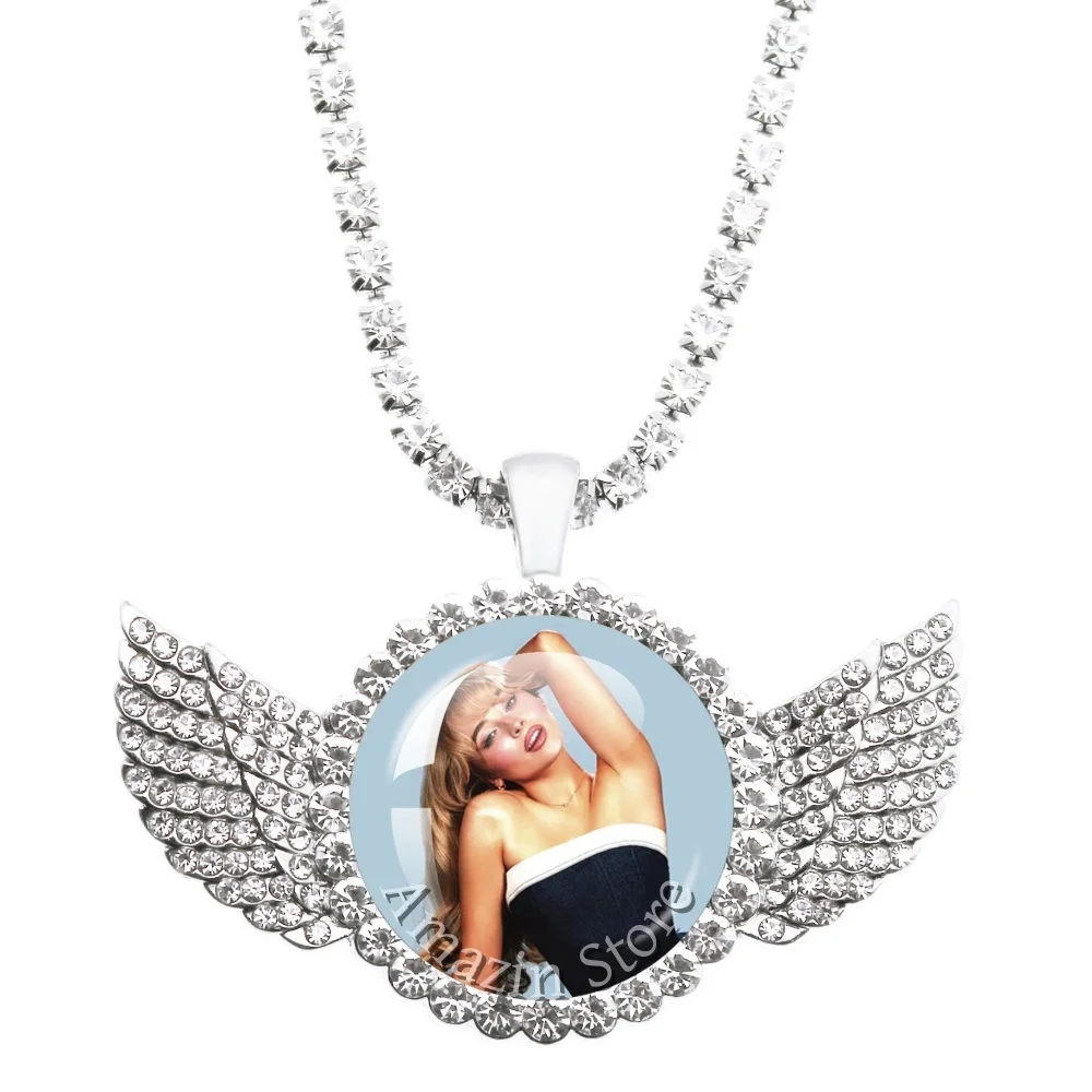 Hot Sales Pendant Sabrina Carpenter Creative Funny Singer 25mm Angel Wing Round Necklace Accessories Glass Pendant For Fans Gift