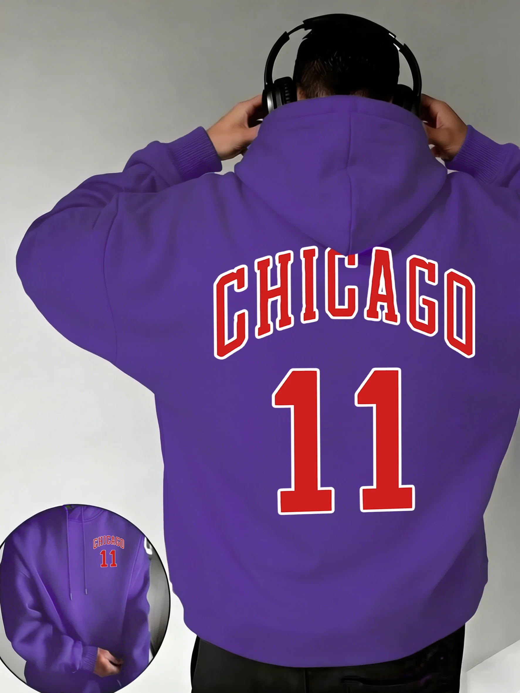 Sweat-shirt à capuche sport pour homme Chicago Red Letter 11, style hip-hop, coupe ample, mode, vêtement chaud d'automne