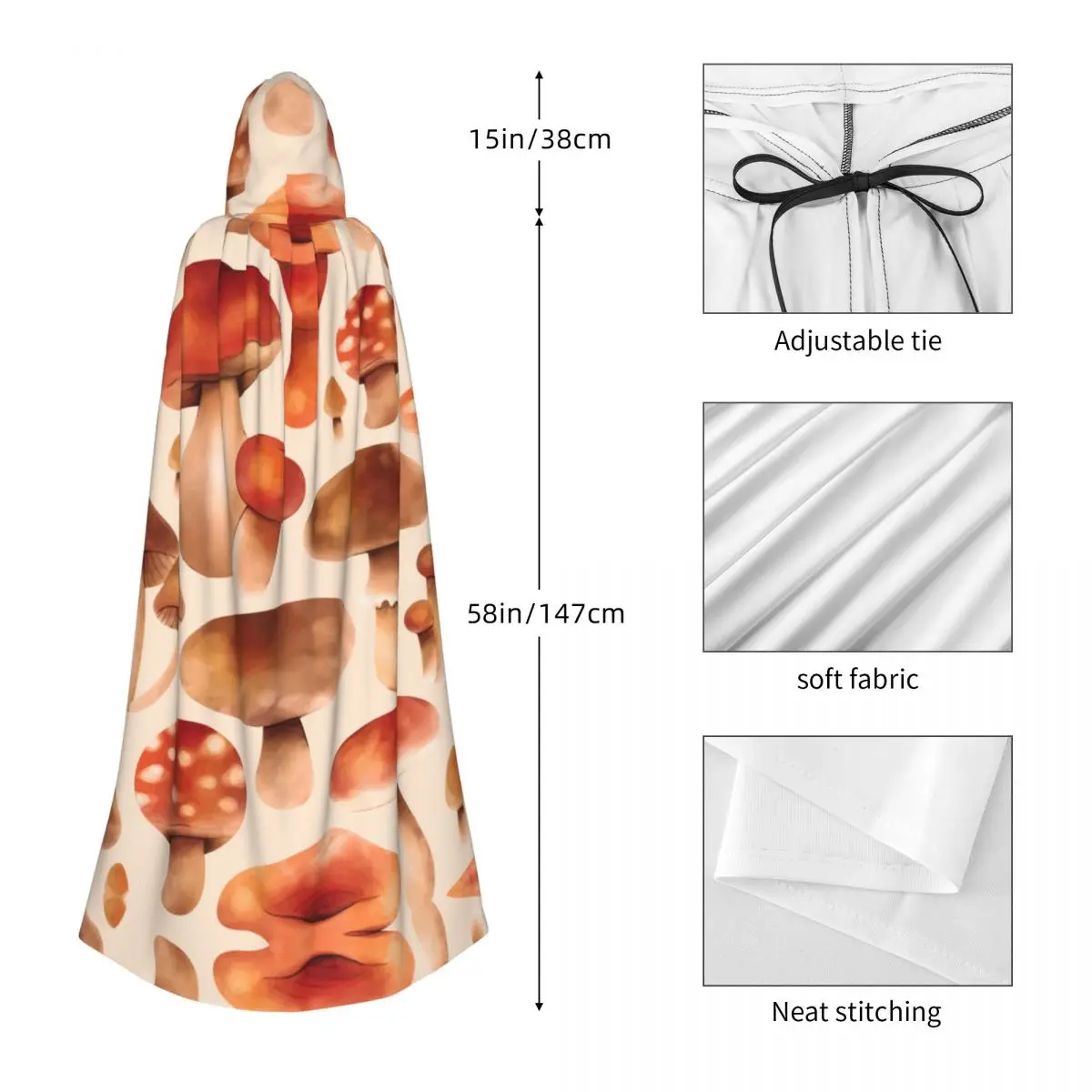 Hand Painted Mushroom Unisex Adult Cloak with Hood Long Witch Costume Cosplay image 4