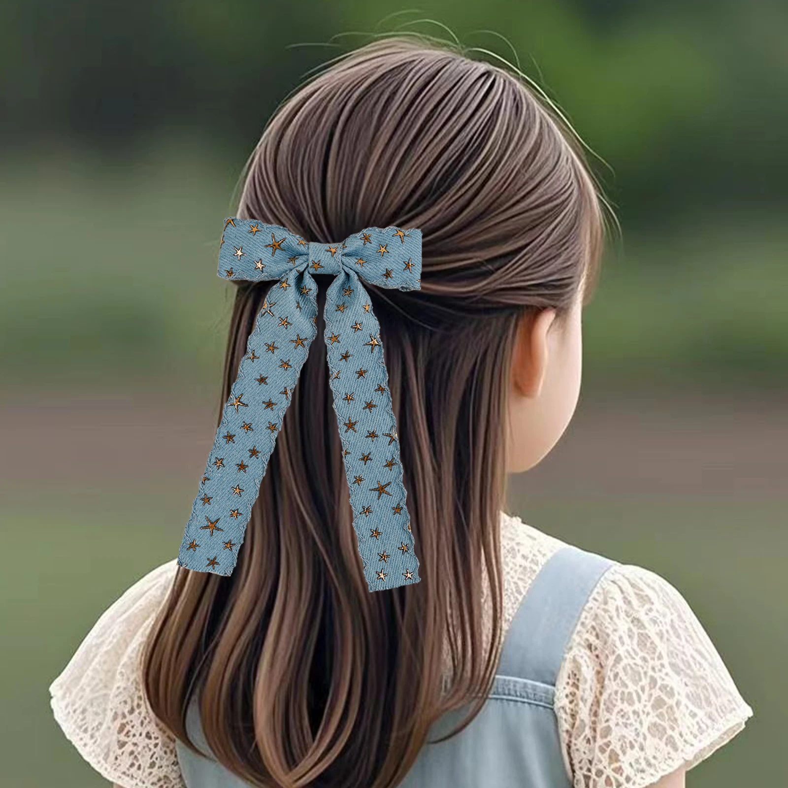 

2Pcs Blue Cowboy Star Butterfly Long Tail Hair Clip Girl's Fashionable Vintage Hairpin School Start Graduation Season Accessory