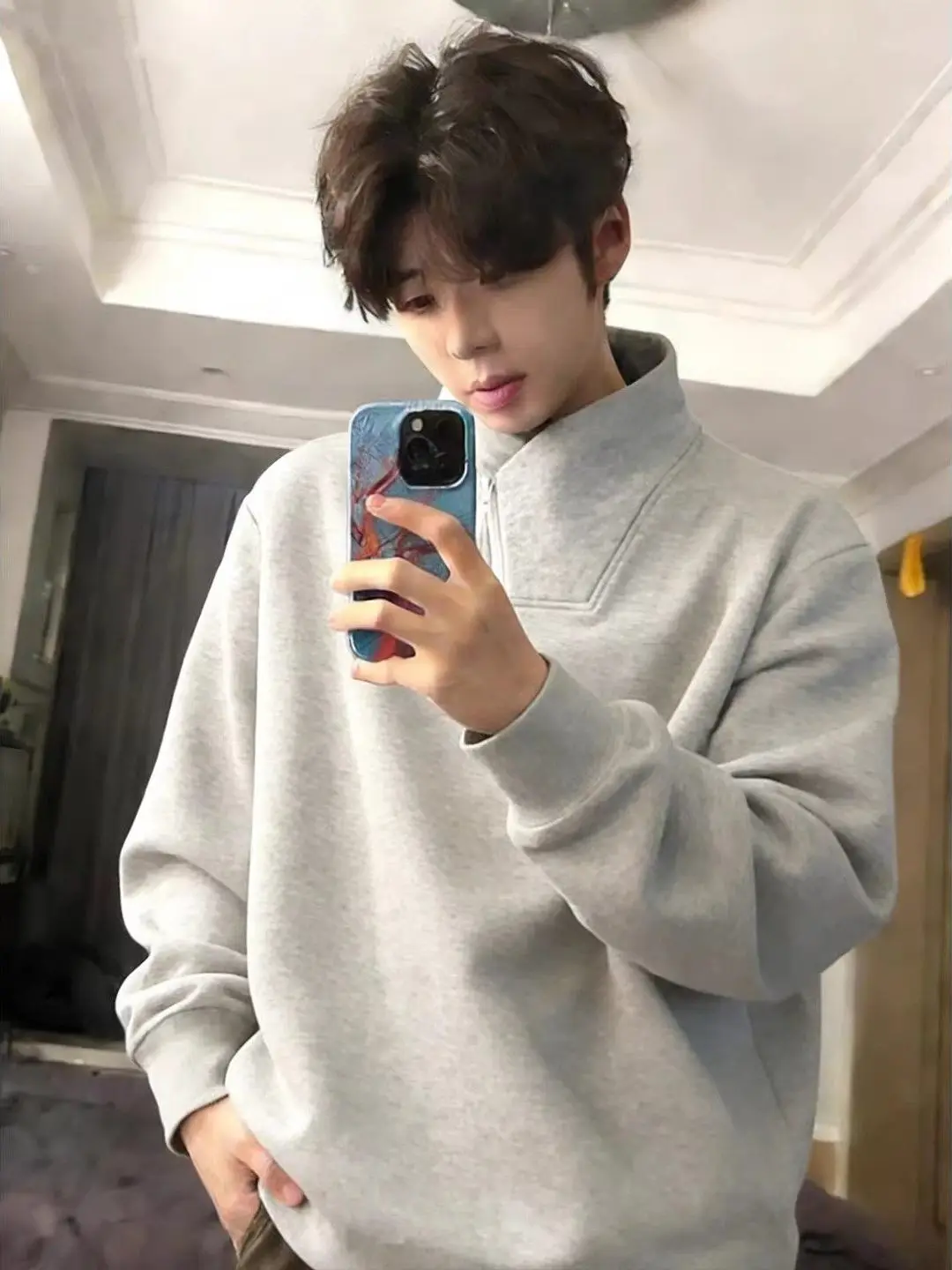

Men's Fce Lined Zipper Hoodie Long Sve High Collar Thermal Wear Casual Inner irt Youth Faion Winter Warm Top