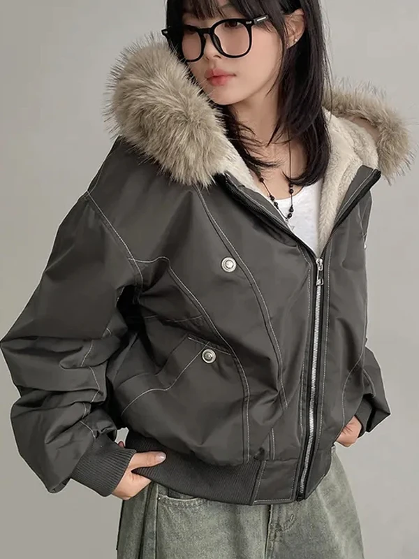 

Chic Winter New Arrival Fce Lined Jaet Women's Loose Workwear Coat Warmth Collar Cotton Clothes Thiened Large Size