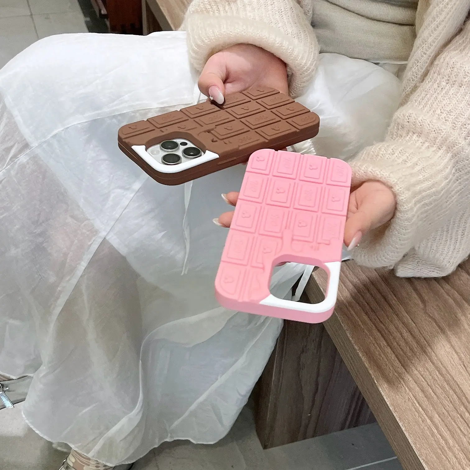 ثلاثية الأبعاد الشوكولاته الآيس كريم لينة سيليكون جراب هاتف آيفون 12 13 14 15 16 برو ماكس مكافحة الإفلات غطاء لطيف ملحقات الهاتف المحمول #5