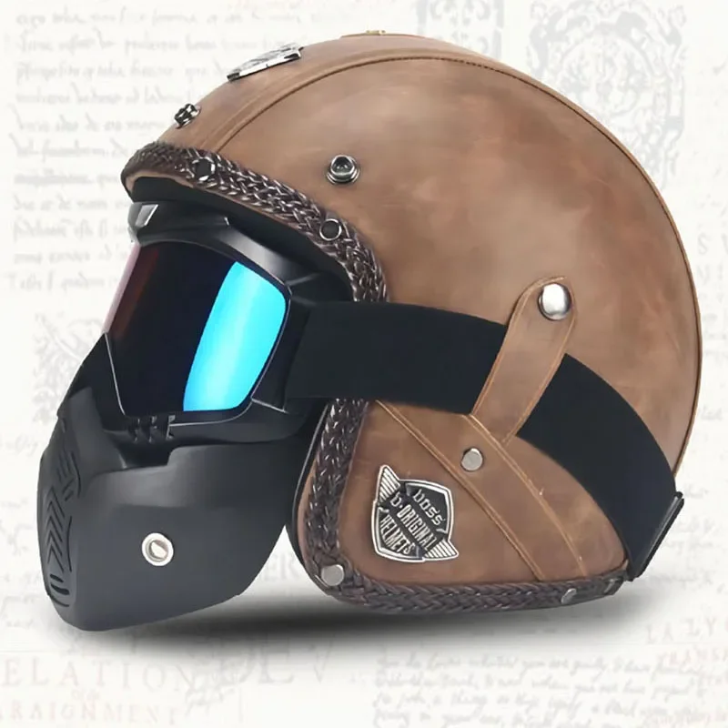 Vintage 3/4 Half Helmet Electric Motorcycle Pedal Cruise Moto Leather Helmet Men Women Capacete Casco for Harley Cross-country