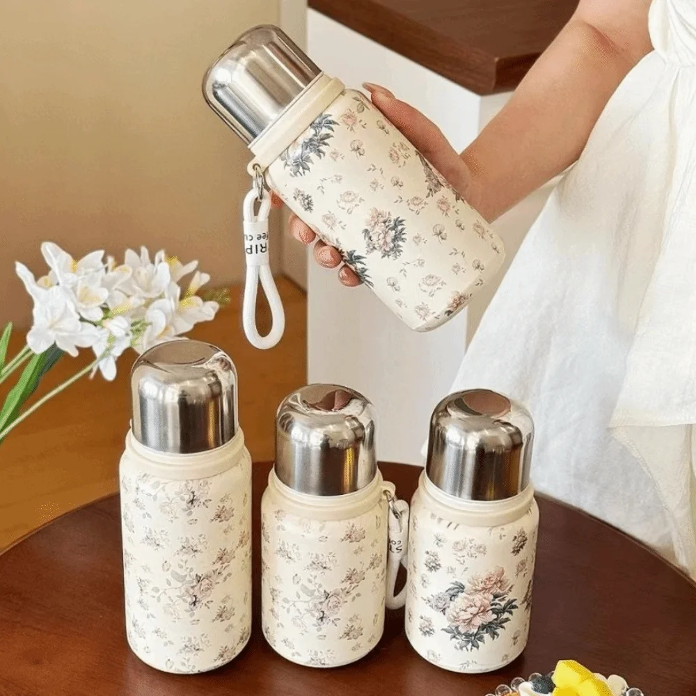 

450/600 мл вакуумный термос, винтажная герметичная термочашка с цветочным принтом, портативная изолированная бутылка для воды из нержавеющей стали, уличная