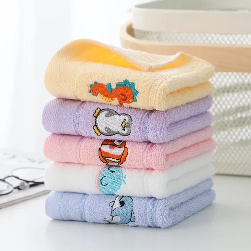 

25*45cm Baby Soft Cotton Towel Cartoon Embroidered Cute Animal Fruit Water Absorbant Kids Children Clean Face Hand Washing Towel