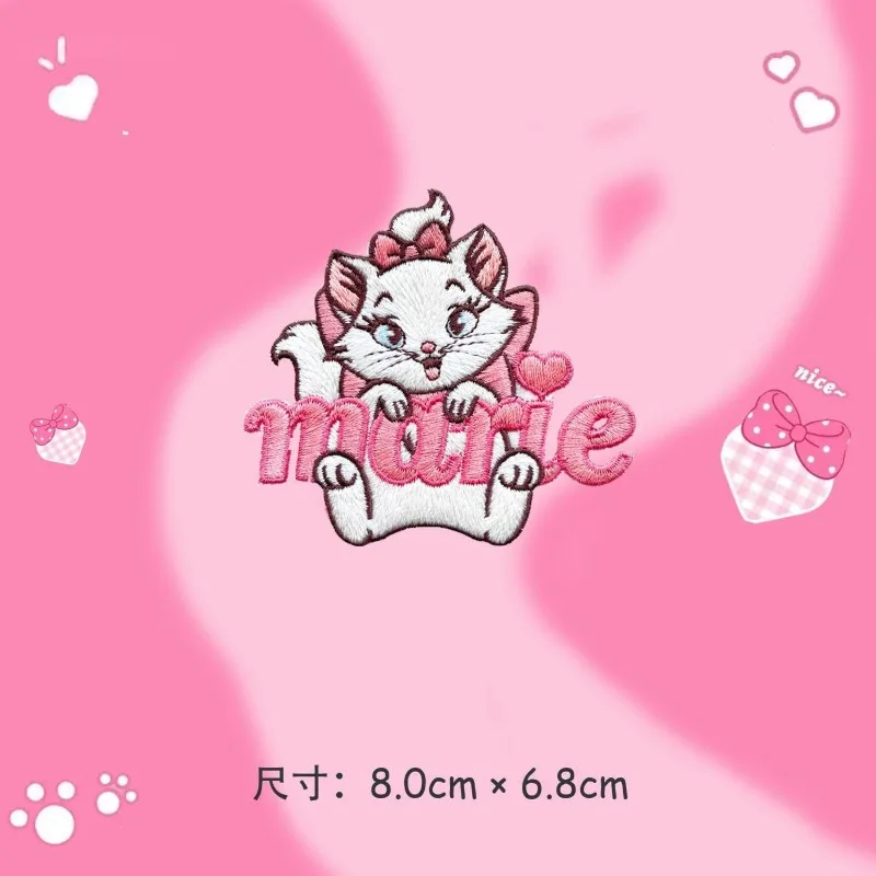 Disney Marie Cat Anime Cartoon Cute Embroidery Patch Creative Clothes Handbag Bag Self-Adhesive Paper Cloth Sticker Wholesale